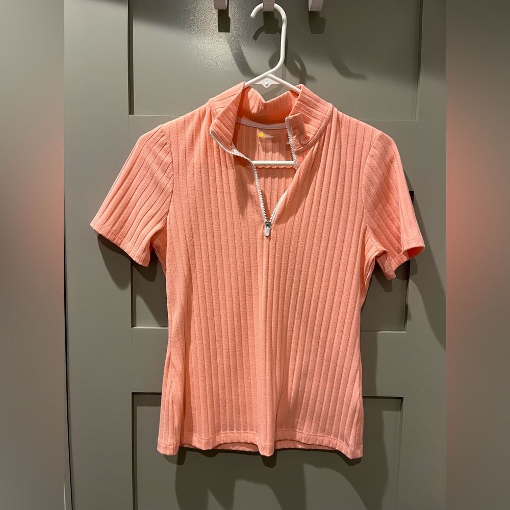 Zella Coral Ribbed Short Sleeve Top